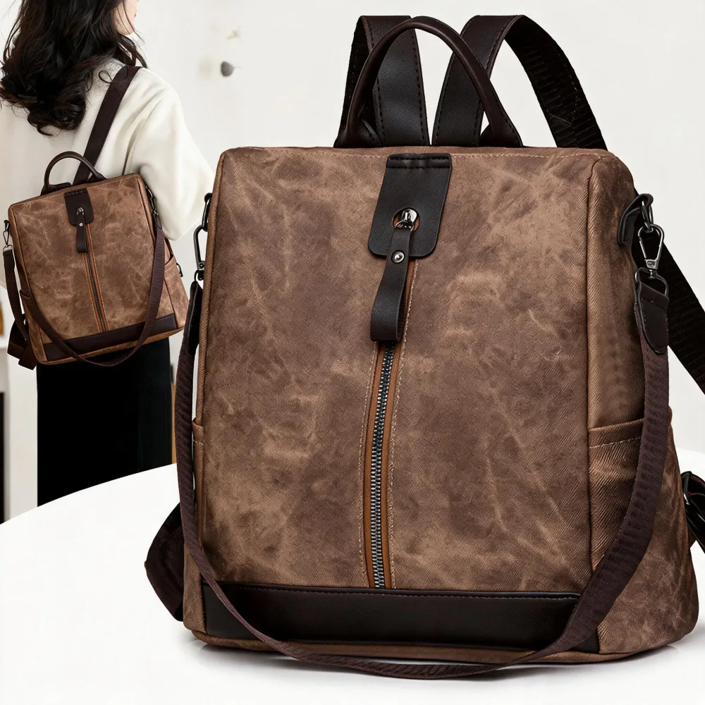 Sac à Dos Femme Antivol en Tissu Vintage avec Fermeture Arrière SACKDS39GR - حقيبة ظهر نسائية كاجوال متعددة الاستخدامات