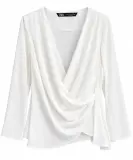 Blouse Femme Zara Drapée Blanche – Manches Longues