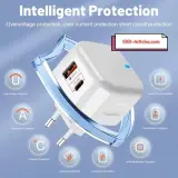 Chargeur Pro double ports USB et Type-C, Fast Charge PD 20W, Version UK.
