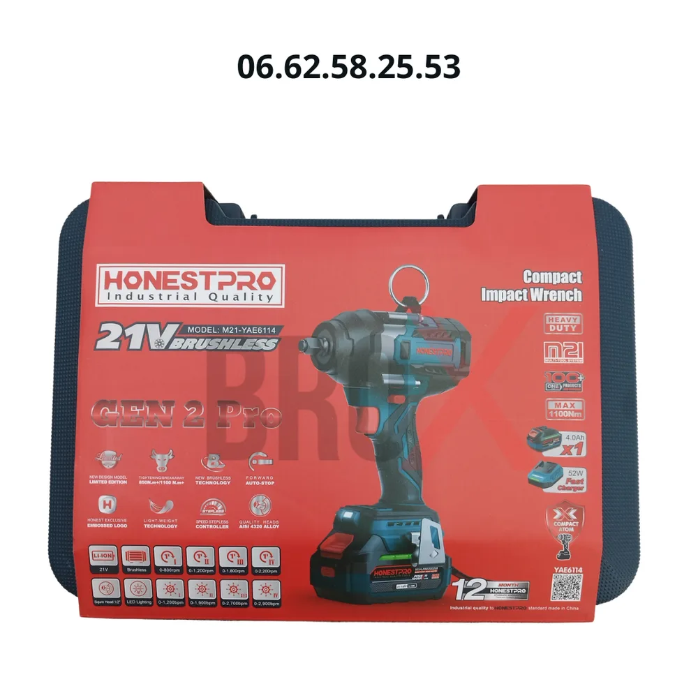 Clé a choc Sans-fil 1 Batterie 21V 4.0Ah 1100Nm HONESTPRO YAE6114