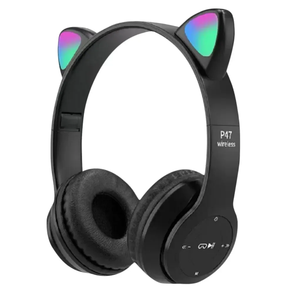Casque Bluetooth sans fil avec oreilles de chat LED P47M
