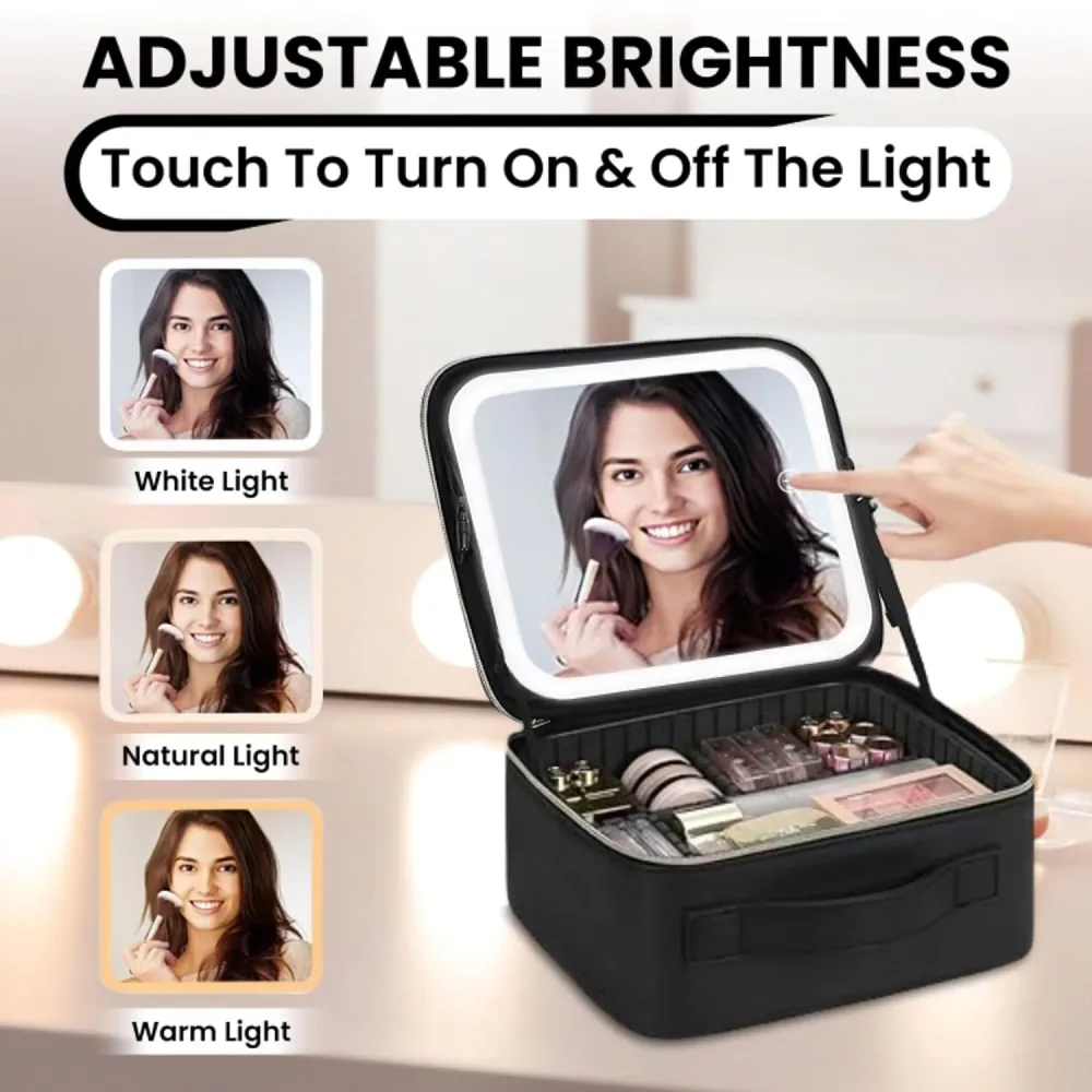 Trousse de Maquillage et Voyage avec Miroir LED Intégré 3 Modes de Lumière - حقيبة تنظيم المكياج والسفر مع مرآة مضيئة