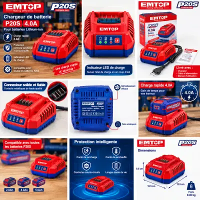 Kit Chargeur Et Batterie 4A P20s EMTOP