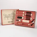 مجموعة تصفيف الشعر المتكاملة ENZO Professional EN-6601 باللونين الأحمر والبيج، تتضمن مجفف شعر، وبكرات تجعيد، ومكواة فرد الشعر