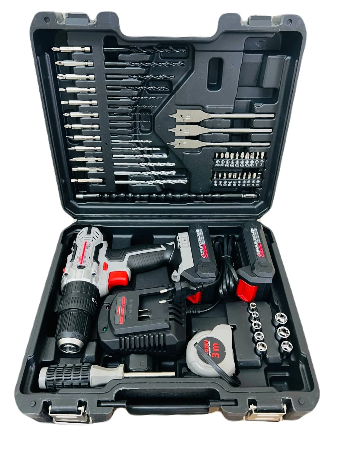 Visseuse perceuce à percussion 20v-2a ct21102h-(62) crown avec des outils 62pcs