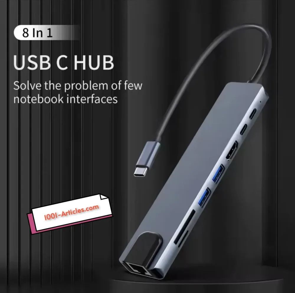 Adaptateur USB 8 en 1, Type C, 4K HDTV, Carte TF SD, Port RG45