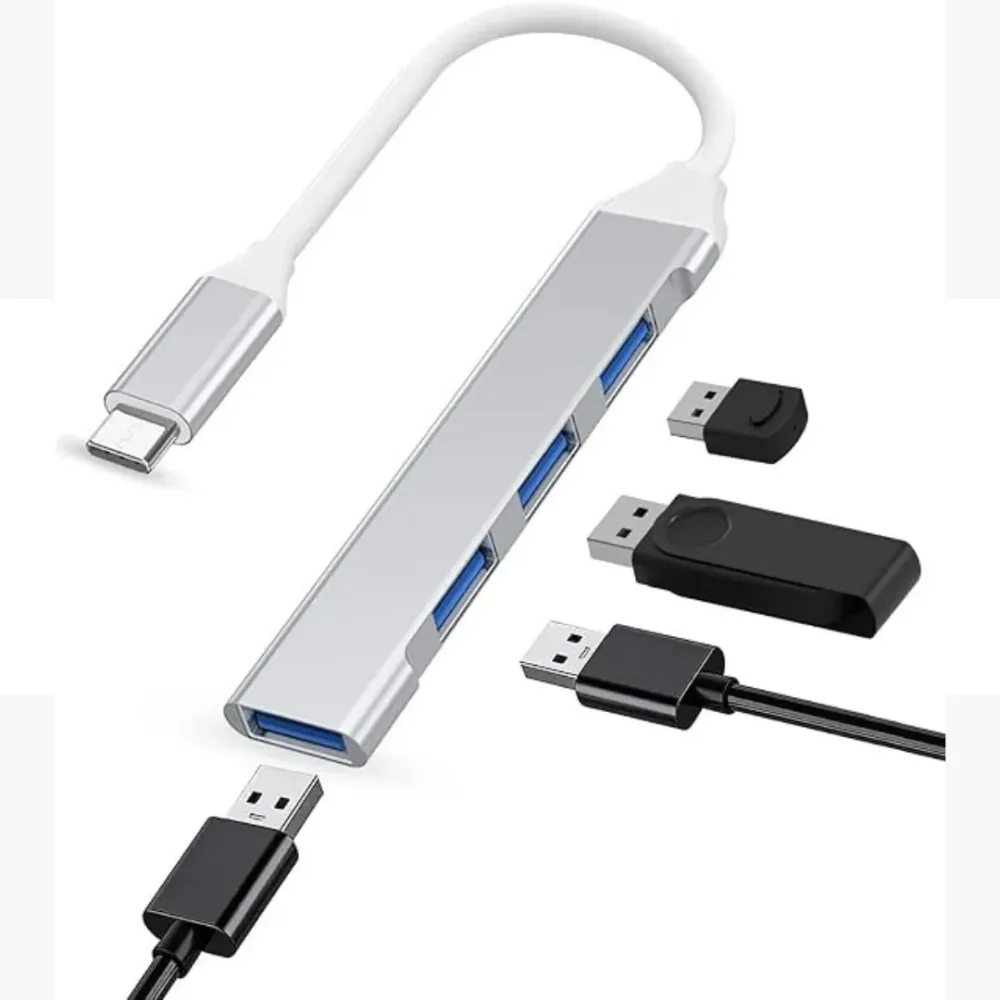 Hub USB Type-C vers 4 ports USB en alliage d’aluminium.