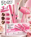 Enzo Professional 3 en 1 – Ensemble coiffure rose (Sèche-cheveux, Lisseur et Boucleur)