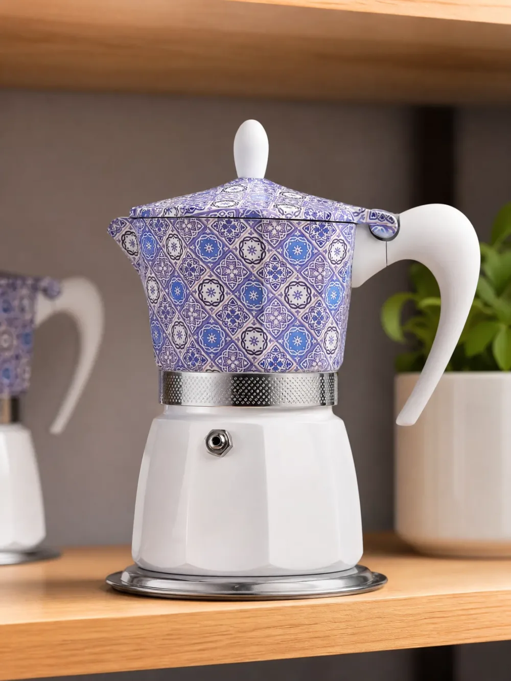 ☕ Cafetière Italienne Moka en Céramique - Motifs Carreaux de Ciment