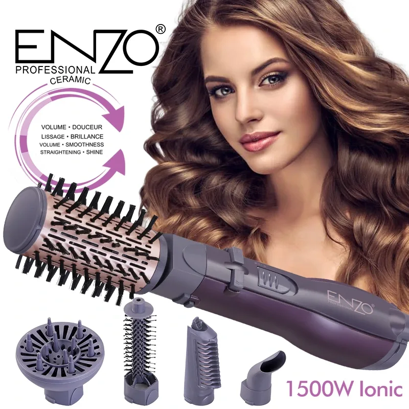 مجموعة فرشاة تصفيف الشعر ENZO EN-4136 الجديدة 5 في 1، تتضمن مشطًا دوارًا أوتوماتيكيًا لتمليس الشعر المجعد، ومجفف شعر، ومجفف شعر، وفرشاة، وأداة تكثيف الشعر بخطوة واحدة.
