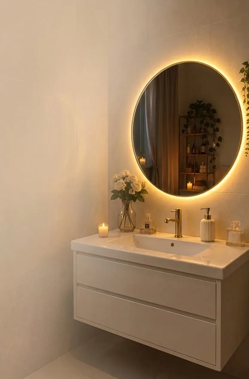 👆 مرآة LED مضيئة ✨️| أناقة وإضاءة عصرية لدارك 🪞💡قياس( 65×65 cm ) بسعر 350 الف .