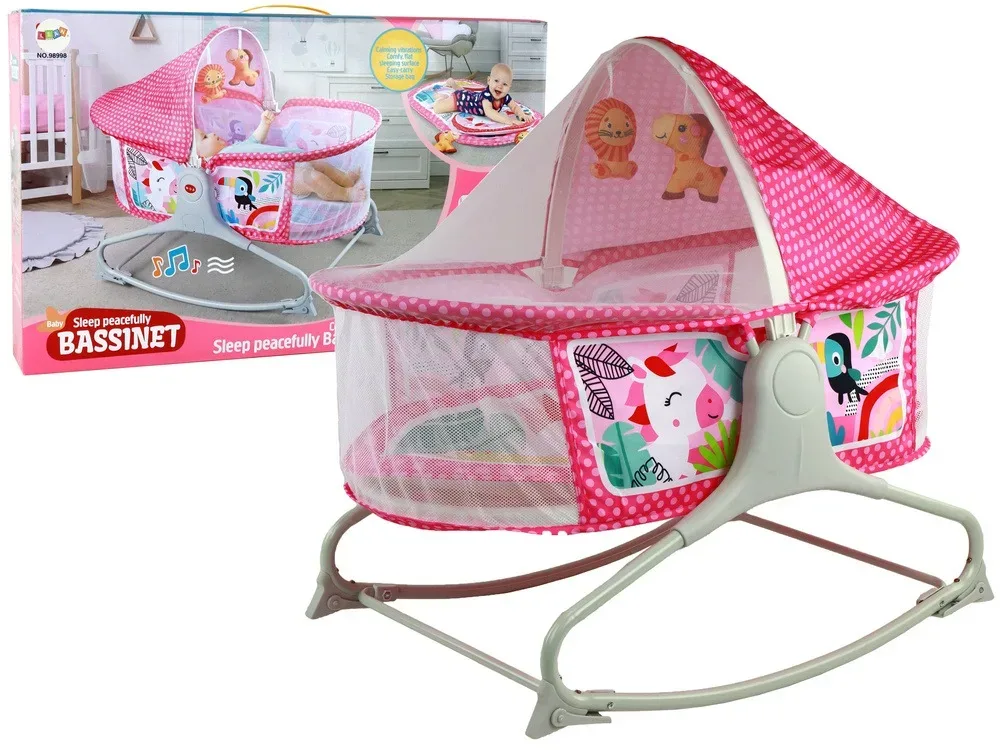 Bassinet Berceau, Lit à bascule avec tapis 2en1, sons et vibrations pour Bébé - سرير أطفال هزاز مع حصيرة