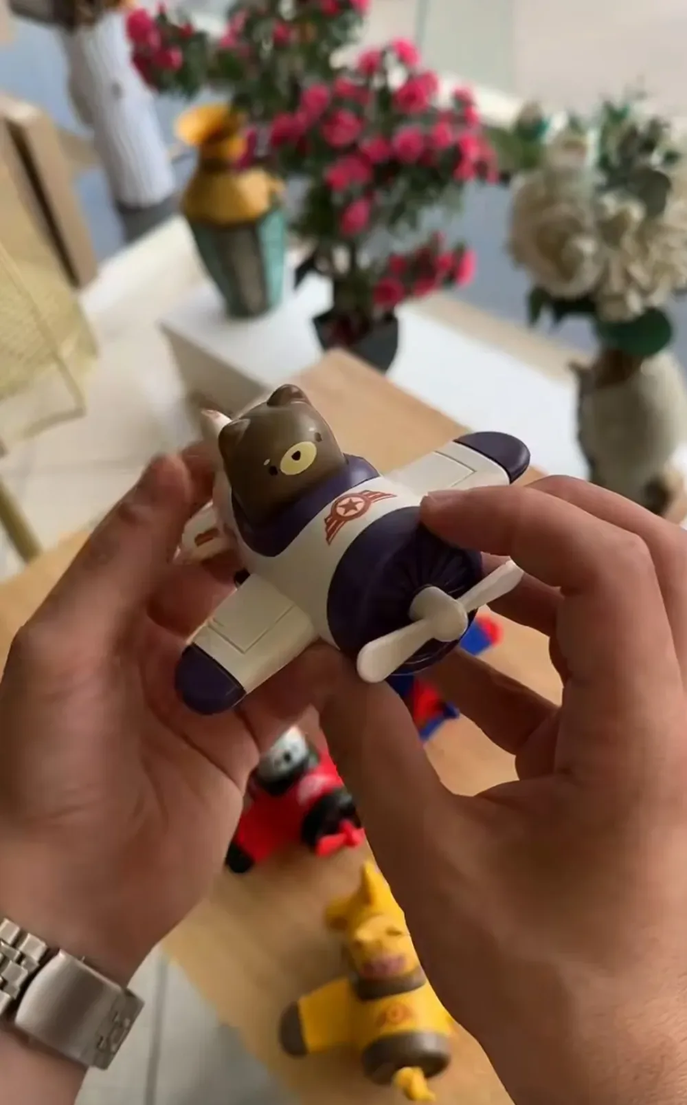 Petit avion jouet avec figurine animal pilote – hélice rotative