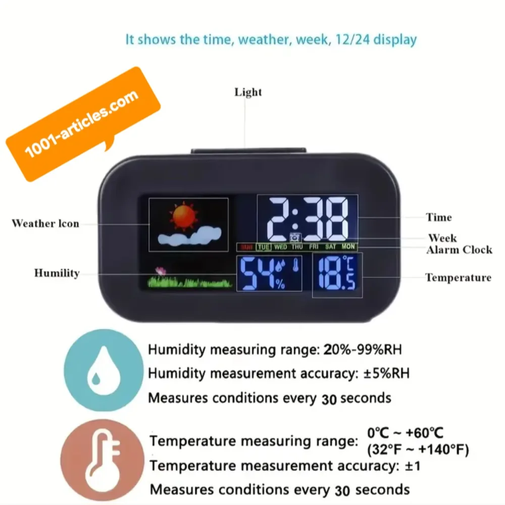 Horloge / Réveil avec Prévisions Météo et Rétroéclairage LED Coloré