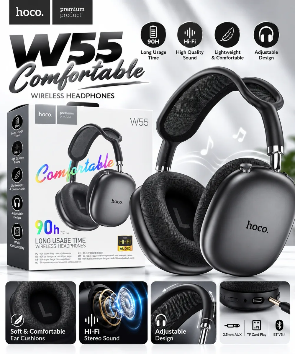 Casque Bluetooth HOCO W55 Wireless Hi-Fi – 90H Playtime