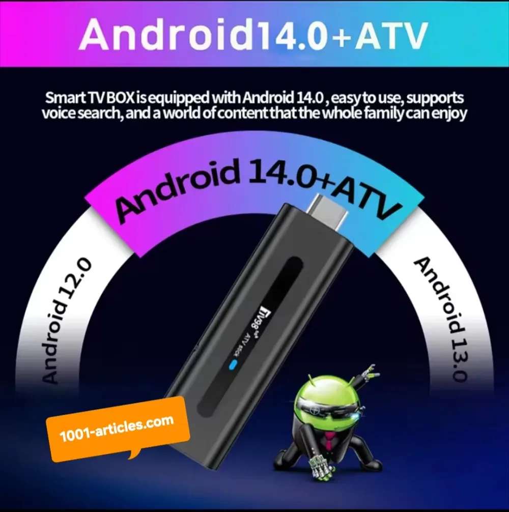 Smart StickTv, TV98 ATV, 5G, Android 14, 8K - Mini Clé TV, Google Tv, UltraHD.