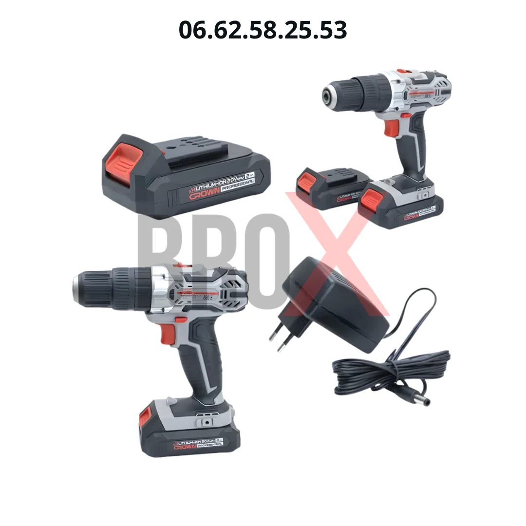Back to products Visseuse Perceuse à Percussion Sans Fil 2 Batteries 20v 2Ah avec Kit d’outils et d’accessoires50 Pcs CROWN CT21102H-2-(50) EK