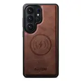 Case anti-choc S24 Ultra / S25 Ultra — جلد صناعي فاخر ،  يدعم الشحن الاسلكي بدون نزع  الكوفر