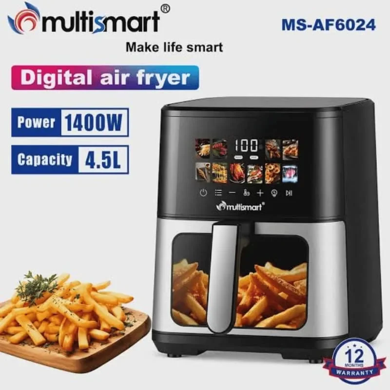 Air Fryer Multismart MS-AF6024 قلاية هوائية رقمية 4.5L 1400W بدون زيت - ضمان 12 شهر