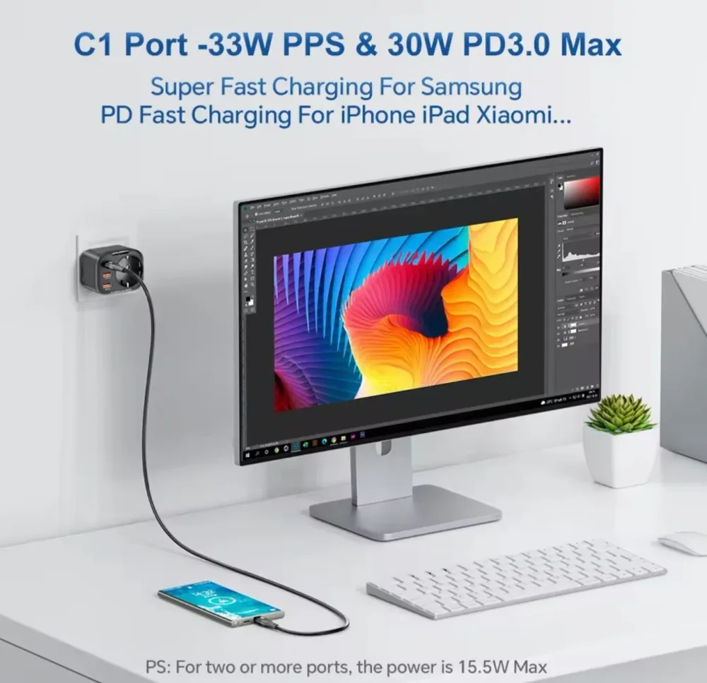 ASOMETECH 33W GaN Chargeur Murale