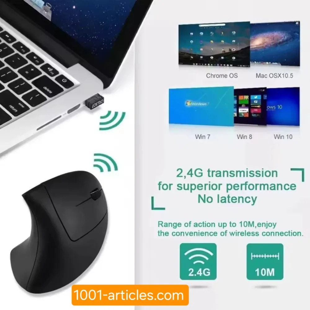Souris verticale ergonomique sans fil 2.4 GHZ, 06 boutons.