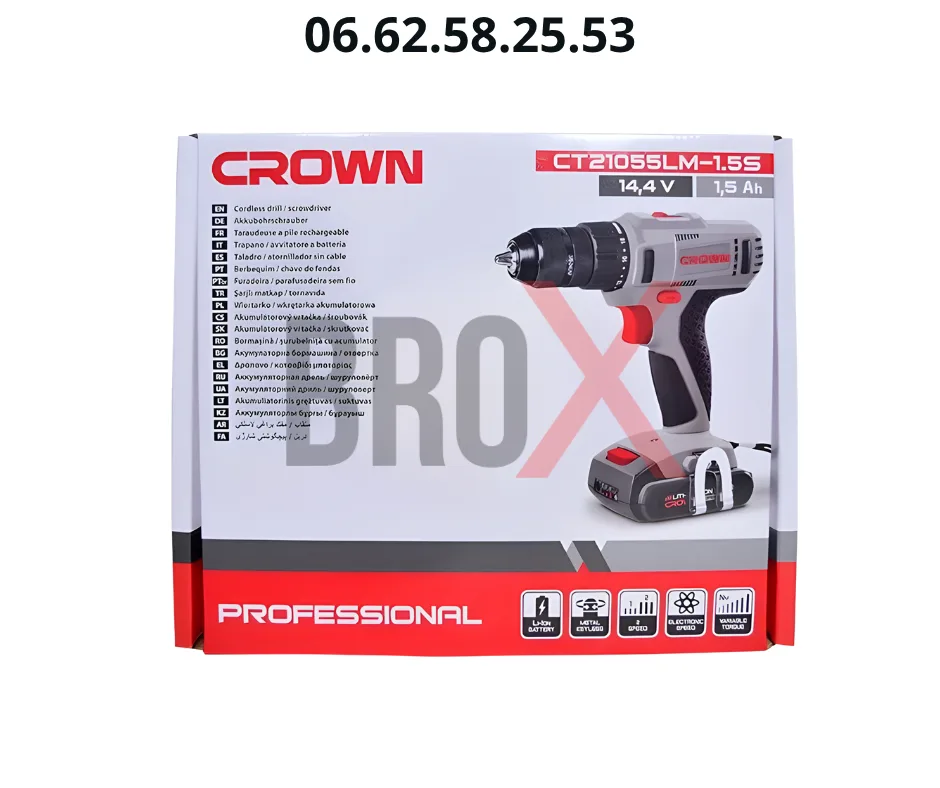 Perceuse Visseuse sans fil 0,8-10mm 14.4V 1 Batterie 1.5Ah CROWN CT21055LM-1.5S