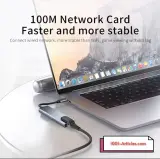 Adaptateur USB 8 en 1, Type C, 4K HDTV, Carte TF SD, Port RG45