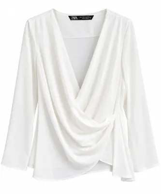 Blouse Femme Zara Drapée Blanche – Manches Longues