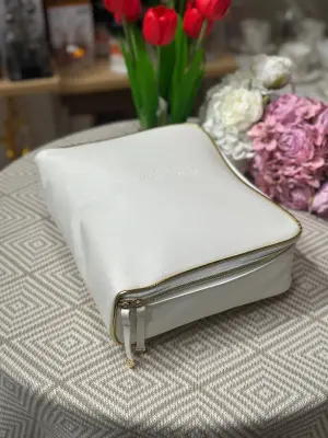 ✨ Trousse de Toilette Élégante – Finition Simili Cuir Blanc & Doré
