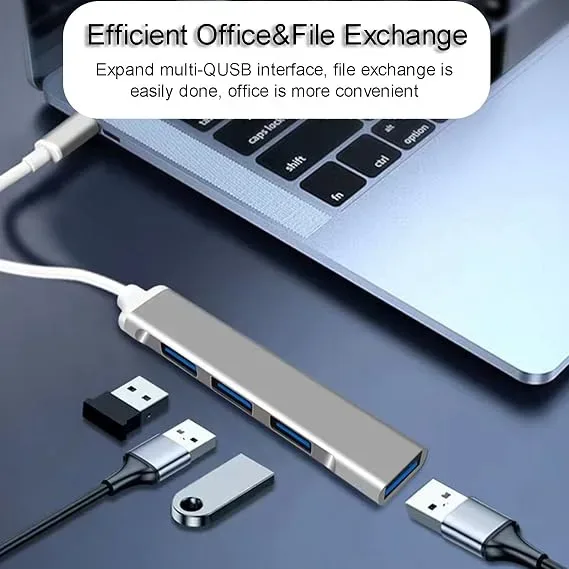 Hub USB Type-C vers 4 ports USB en alliage d’aluminium.