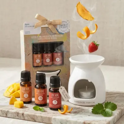 Diffuseur de parfum avec une bougie, chauffe plat et ses huiles essentielles