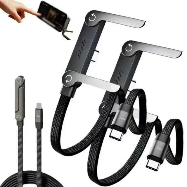 Câble Charge Rapide avec Support Téléphone Pliable – Type-C vers Type-C / Lightning