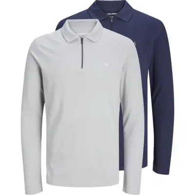 Lot 2 Polos manches longues JACK & JONES Jarcher Bleu/Gris