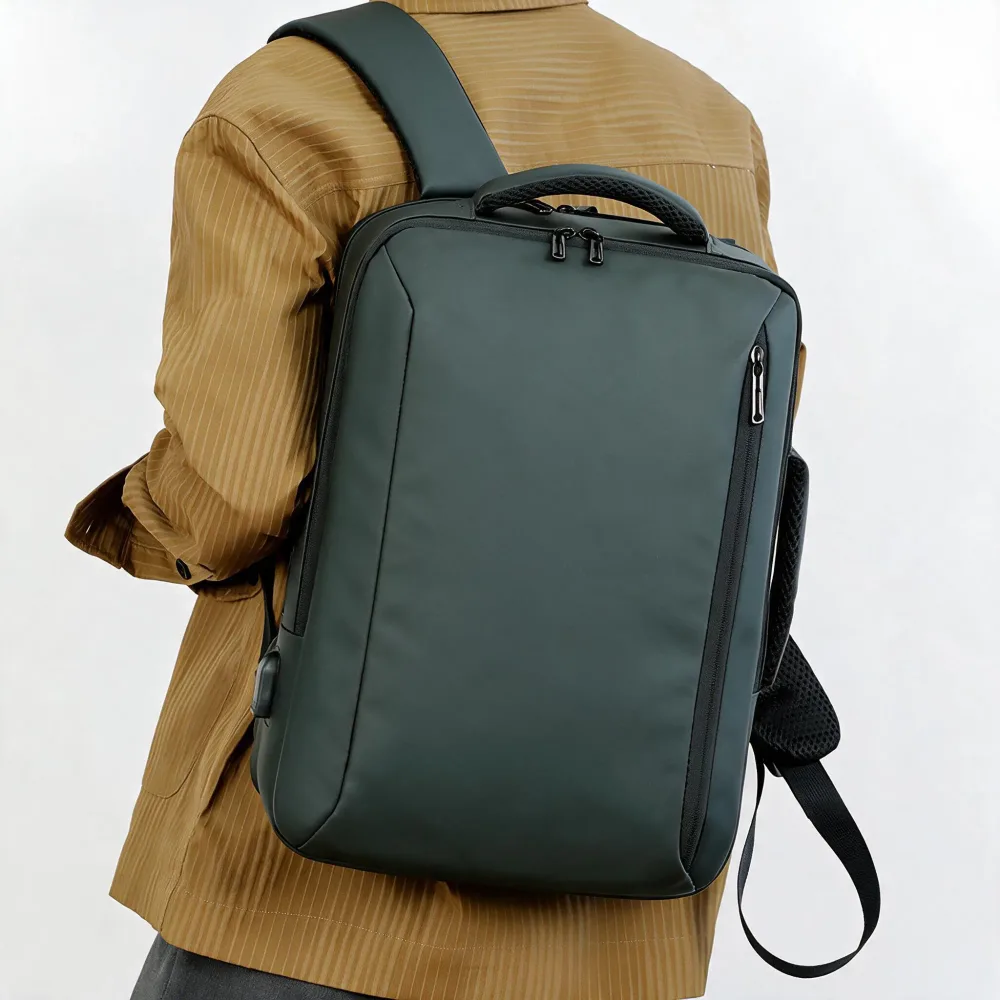 Sac à Dos Business Voyage pour Homme Convertible en Sac à Main Poche Extensible Vert SACHM01V - حقيبة ظهر للرجال متعددة الاستخدامات للكمبيوتر المحمول