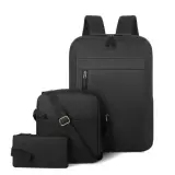 Ensemble 3 PCS sac a dos Élégant et Imperméable pour Homme Avec Port USB Noir Mat-02 - طقم حقائب رجالية أنيقة 3 في 1 مع منفذ شحن
