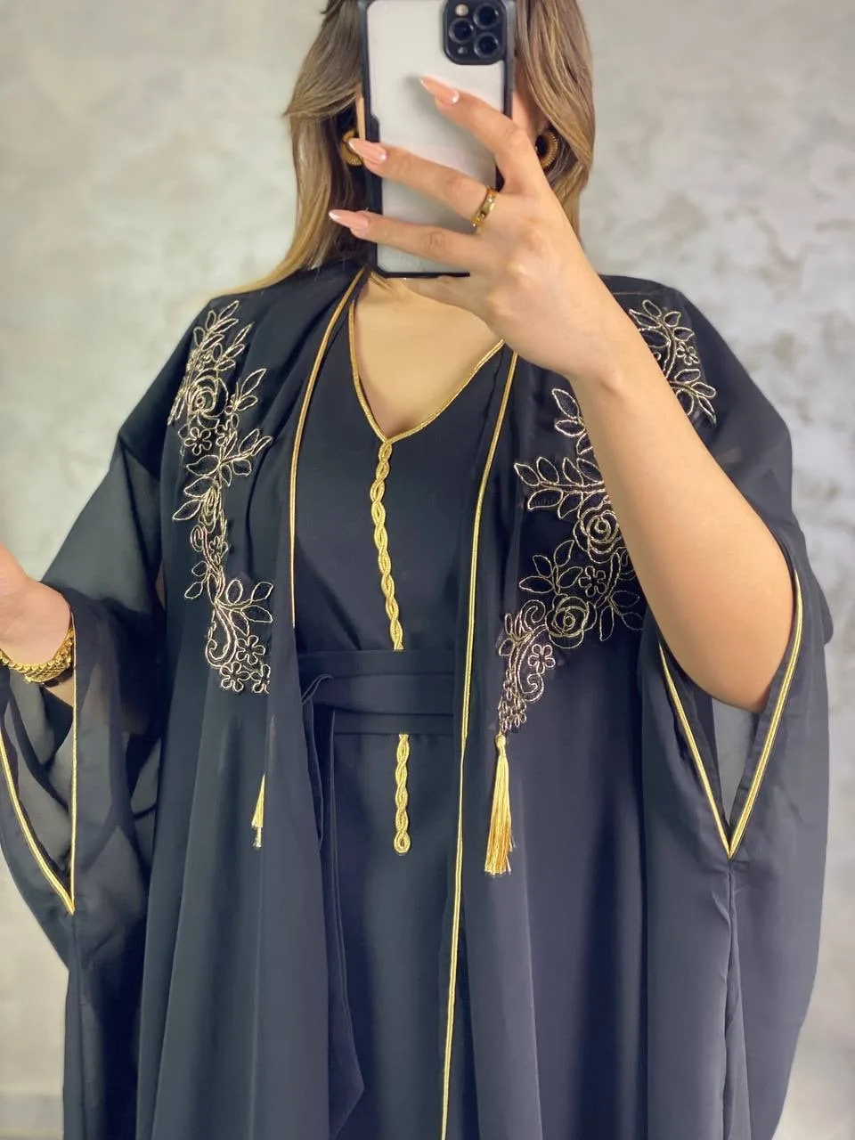 L'Abaya Noire Onyx & Or Impérial