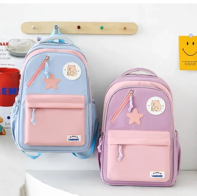 Sac à Dos Multifonctionnel Kawaii Grand Volume Imperméable et Résistant 4Pcs Bleu et Beige SACKDS02B - حقيبة ظهر بعدة قطع بتصميم كاوايي