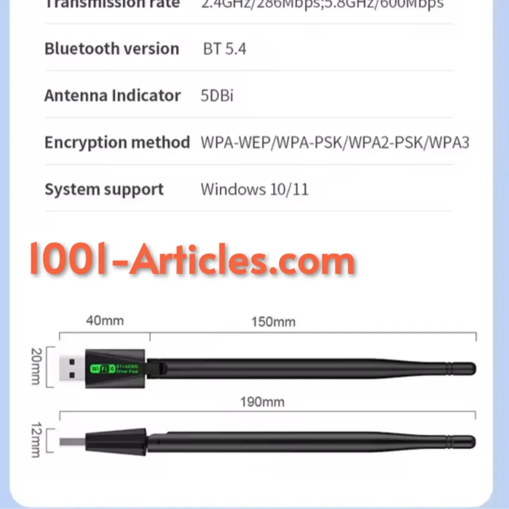 Adaptateur Antenne USB AX900 WIFI6 et Bluetooth 5.4.2, double bandes