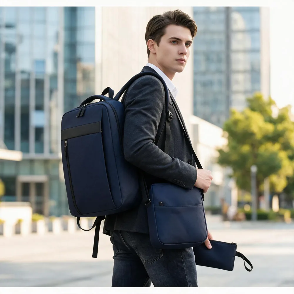 Ensemble 3 PCS sac a dos Élégant et Imperméable pour Homme Avec Port USB Grenat Mat-02 - طقم حقائب رجالية أنيقة 3 في 1 مع منفذ شحن