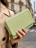 Portefeuille Élégant en Cuir Texturé Vert Menthe
