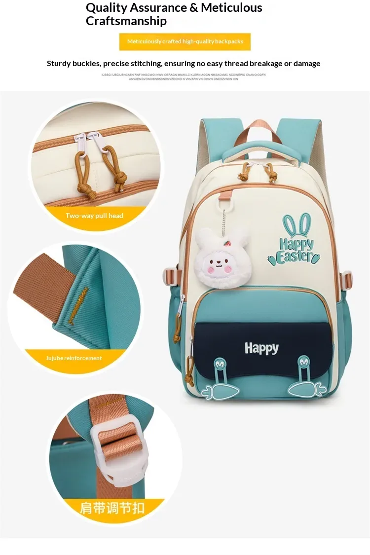 Sac à Dos Scolaire Motif Lapin Happy Easter Ergonomique Tissu Imperméable Orange SACKDS31ORG - حقيبة ظهر مدرسية وعصرية بتصميم الأرنب اللطيف