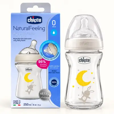 Chicco NaturalFeeling 250 ml – Biberon en Verre 0M+