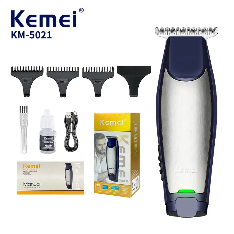 Kemei KM-5021 Tondeuse rechargeable USB – 3 guides 1/2/3 mm