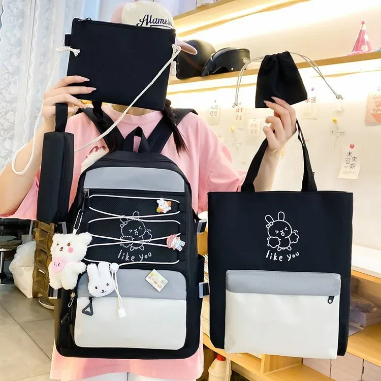 Sac à Dos Multifonctionnel Kawaii Grand Volume Imperméable et Résistant 5Pcs Mauve SACKDS33MV - حقيبة ظهر بعدة قطع بتصميم كاوايي