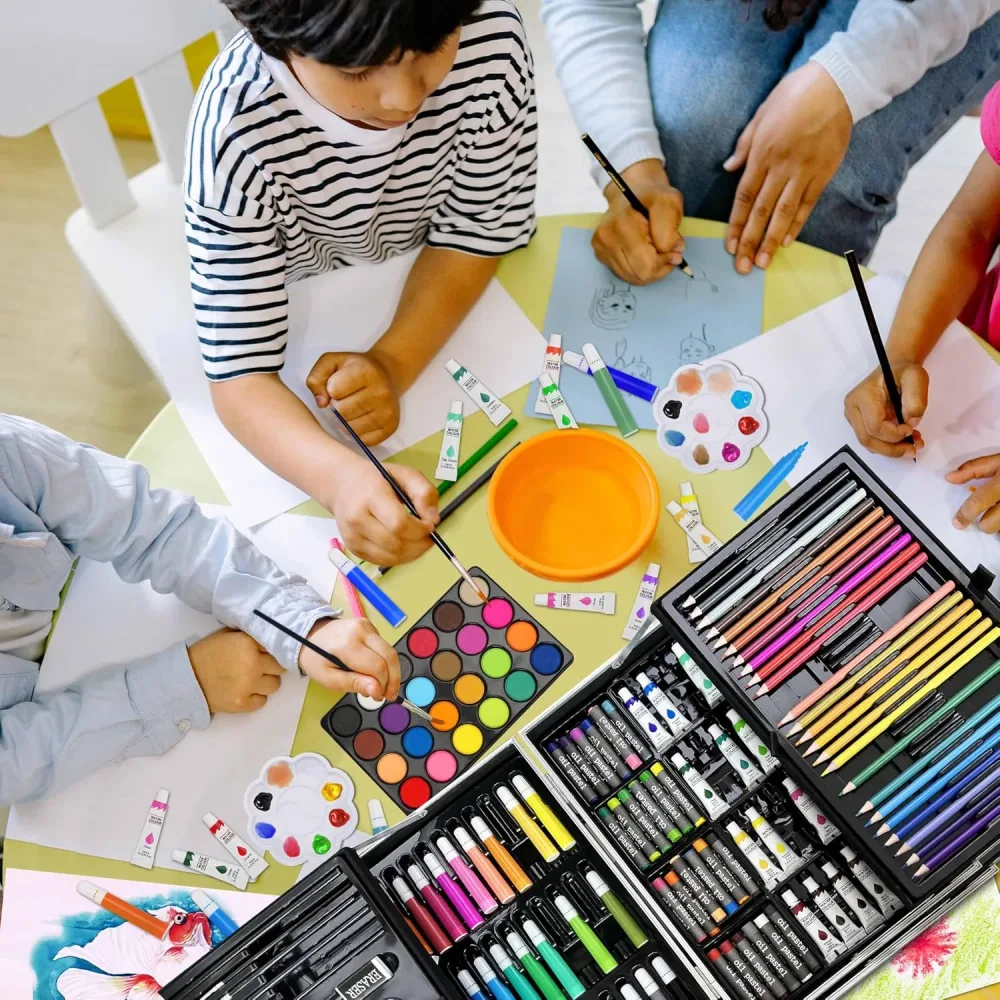Coffret d'Art Deluxe 144 Pièces avec Mallette Portable - علبة أدوات الرسم والتلوين الفاخرة 144 قطعة داخل حقيبة