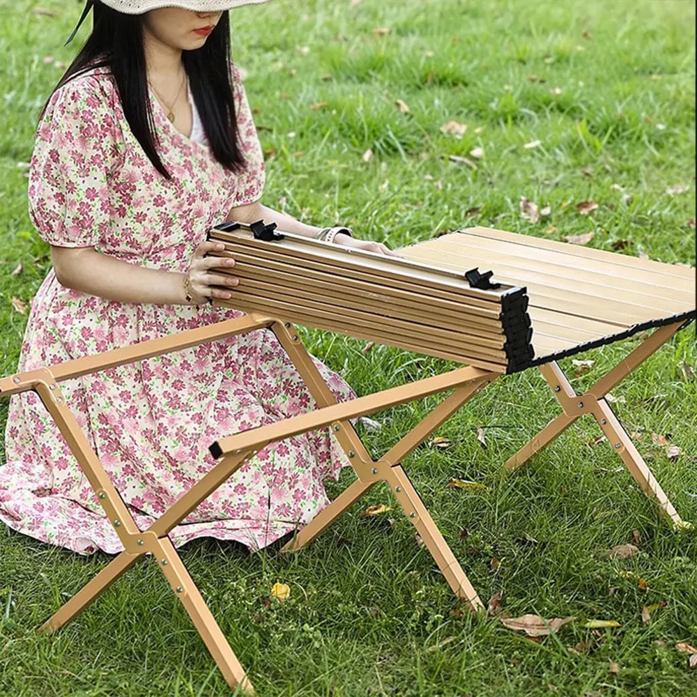 Table de Camping Pliante en Aluminium avec Design Grain de Bois - طاولة تخييم ألمنيوم قابلة للطي بتصميم خشبي