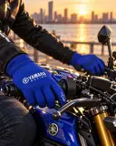 Gants de Moto Yamaha Racing Bleus avec Grip Antidérapant et Doigts Tactiles