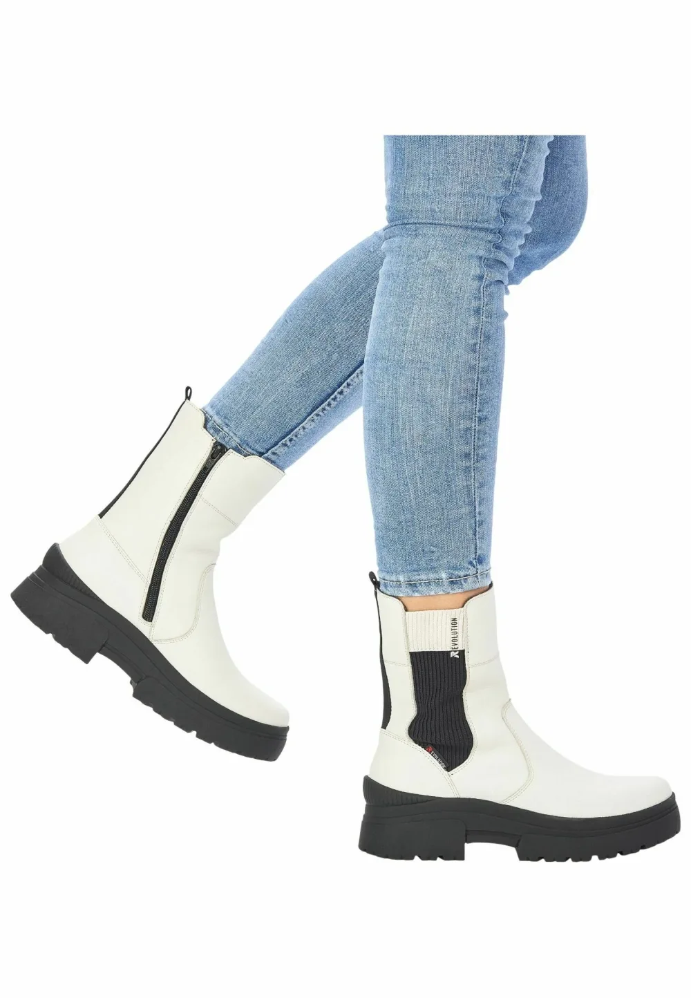 Bottines Femme Rieker Revolution Blanches en Cuir – Semelle Crantée