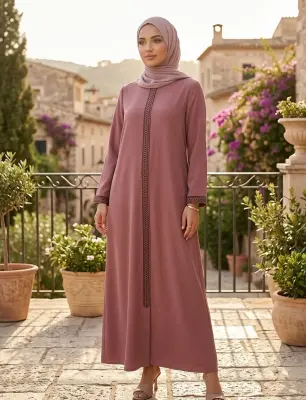 عباءة بوردر وردي بتطريز