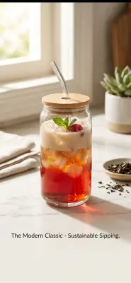 كوب زجاجي شفاف مع انبوب